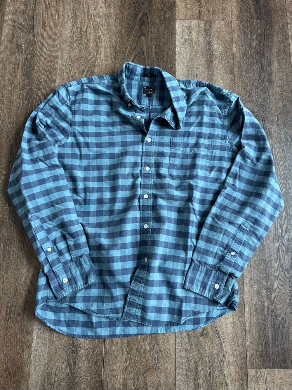 J. Crew Teal and Navy Plaid Button-Down Shirt Men’s Size Large